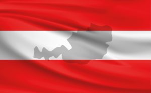 Österreich-Flagge mit Landesumriss
