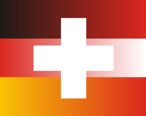 Flaggen von Deutschland, Österreich und der Schweiz kombiniert.