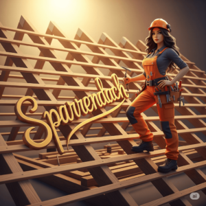 Sparrendach und Dachdeckerin